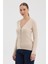 Kadın Saf %100 Pamuk Bej Saç Örgü Triko Hırka – Örgü Desenli 2