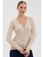 Kadın Saf %100 Pamuk Bej Saç Örgü Triko Hırka – Örgü Desenli 6