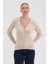 Kadın Saf %100 Pamuk Bej Saç Örgü Triko Hırka – Örgü Desenli 7