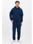 Erkek Pamuklu Eşofman Takımı Oversize Kapüşonlu 3 Iplik Kanguru Cepli Rahat Kesim Lacivert - M 4