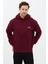 Erkek Oversize Pamuklu Kanguru Cepli Basic 3 Iplik Nakışlı Kapüşonlu Sweatshirt Bordo - 2xl 1