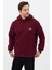 Erkek Oversize Pamuklu Kanguru Cepli Basic 3 Iplik Nakışlı Kapüşonlu Sweatshirt Bordo - 2xl 3