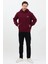 Erkek Oversize Pamuklu Kanguru Cepli Basic 3 Iplik Nakışlı Kapüşonlu Sweatshirt Bordo - 2xl 4