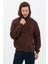 Erkek Oversize Pamuklu Kanguru Cepli 3 Iplik Basic Kapüşonlu Sweatshirt Kahverengi - 2xl 1