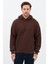 Erkek Oversize Pamuklu Kanguru Cepli 3 Iplik Basic Kapüşonlu Sweatshirt Kahverengi - 2xl 2