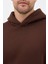 Erkek Oversize Pamuklu Kanguru Cepli 3 Iplik Basic Kapüşonlu Sweatshirt Kahverengi - 2xl 5