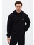 Erkek Oversize Pamuklu Kanguru Cepli Basic 3 Iplik Nakışlı Kapüşonlu Sweatshirt Siyah - M 1