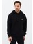 Erkek Oversize Pamuklu Kanguru Cepli Basic 3 Iplik Nakışlı Kapüşonlu Sweatshirt Siyah - M 2