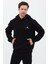 Erkek Oversize Pamuklu Kanguru Cepli Basic 3 Iplik Nakışlı Kapüşonlu Sweatshirt Siyah - M 3