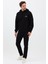Erkek Oversize Pamuklu Kanguru Cepli Basic 3 Iplik Nakışlı Kapüşonlu Sweatshirt Siyah - M 4
