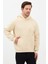 Erkek Oversize Pamuklu Kanguru Cepli Basic 3 Iplik Nakışlı Kapüşonlu Sweatshirt Bej - L 2