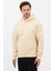 Erkek Oversize Pamuklu Kanguru Cepli Basic 3 Iplik Nakışlı Kapüşonlu Sweatshirt Bej - L 3