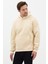 Erkek Oversize Pamuklu Kanguru Cepli Basic 3 Iplik Nakışlı Kapüşonlu Sweatshirt Bej - L 5