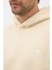 Erkek Oversize Pamuklu Kanguru Cepli Basic 3 Iplik Nakışlı Kapüşonlu Sweatshirt Bej - L 7