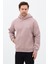 Erkek Oversize Pamuklu Kanguru Cepli Basic 3 Iplik Nakışlı Kapüşonlu Sweatshirt Buz Menekşe - M 1
