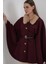 Kadın Kemerli Kaşe Panço 9165 - Bordo 4