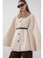 Kadın Kemerli Kaşe Panço 9165 - Krem 3