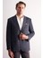 Lacivert Mono Yaka Kareli Desen Esnek 4 Drop Comfort Fit Classic Ceket 1002255156 1
