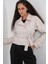 Kadın Kemerli Suni Deri Ceket 1046 - Ekru 4