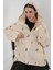 Kadın Kapüşonlu Desenli Keten Ceket 0736 - Ekru 1