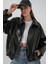 Kadın Oversize Suni Deri Ceket 1049 - Siyah 2