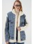 5198 Uzun Peluş Kot Mont - Lacivert 3