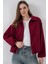 Kadın Büzgülü Oversize Kaşe Ceket 0728 - Bordo 1