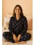 Kadın Siyah Kalpli %100 Pamuk Milan Kumaş Pijama Takımı 1