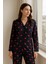 Kadın Siyah Kalpli %100 Pamuk Milan Kumaş Pijama Takımı 2