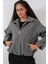 Kadın Büzgülü Oversize Kaşe Ceket 0728 - Gri 3