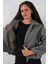 Kadın Büzgülü Oversize Kaşe Ceket 0728 - Gri 5