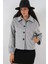 Kadın Cepli Kruvaze Uzun Kollu Kısa Kaşe Ceket 0724 - Gri 3