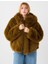 Kahverengi Düz Kesim Kapşonlu Kürk Ceket 1