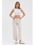 Kadın Hakan Jeans Esnek Wide Leg Ekru Yüksek Bel Kot Pantolon 2