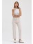 Kadın Hakan Jeans Esnek Wide Leg Ekru Yüksek Bel Kot Pantolon 3