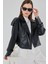 Kadın Oversize Deri Mont Ceket 1047 - Siyah 4