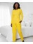 Kadın Sarı Çiçek Desen Mevsimlik Pamuklu Penye Uzun Kol Cepli Pijama Takımı-Slim Fit Dar Kalıp 5