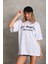Unisex Baskılı Oversize T-Shirt - Beyaz 1