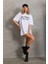 Unisex Baskılı Oversize T-Shirt - Beyaz 6
