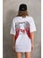 Unisex Baskılı Oversize T-Shirt - Beyaz 7