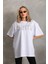Unisex Taş Desenli Oversize T-Shirt - Beyaz 1