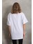 Unisex Taş Desenli Oversize T-Shirt - Beyaz 2