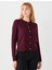 Bordo Parlak Düğme Detaylı Yuvarlak Yaka Triko Hırka 4