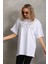 Unisex Taş Desenli Oversize T-Shirt - Beyaz 7