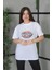 Unisex Baskılı Oversize T-Shirt - Beyaz 1