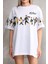 Unisex Bisiklet Yaka Baskılı Oversize T-Shirt - Beyaz 3