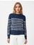 Çızgılı Bisiklet Yaka Uzun Kollu Yün Karışımlı Triko Kazak 1