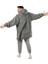 Oversize Giyilebilir Battaniye Tek Beden Çok Rahat Hoodie Peluş Kapüşonlu Sweatshirt (Gri-Siyah) 2