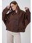 Kadın Oversize Kısa Trençkot 5977 - Kahverengi 1