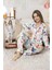 Kadın Çiçek Desen Düğmeli Saphire Pijama Takımı 0367 Ekru 4